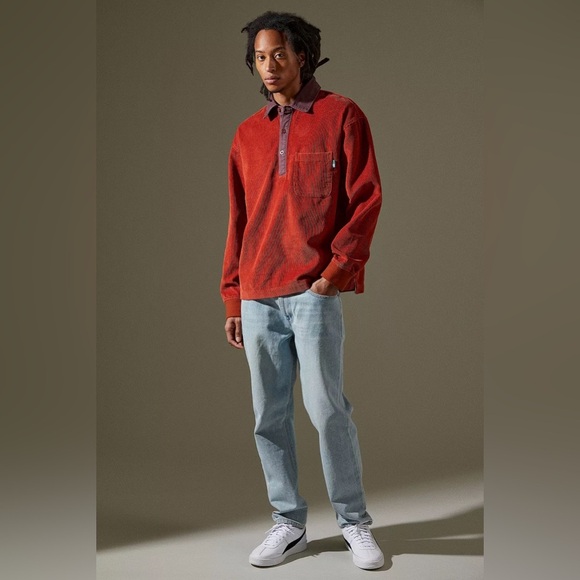 Urban Outfitters Men's Large Teracotta Corduroy Popover Collared Shirt Orange - Picture 3 of 16